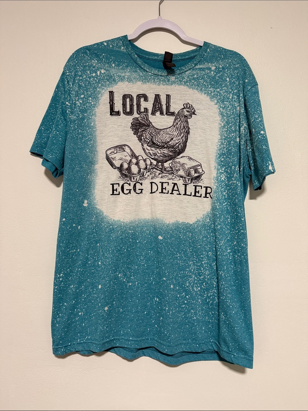 Local Egg Dealer Graphic Tee - Teal & White Bleached Design